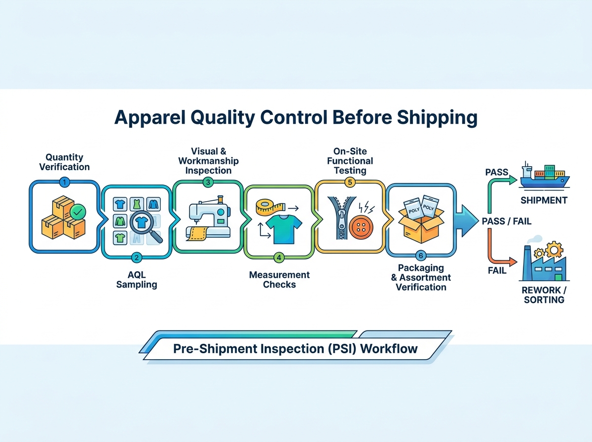 Apparel quality control inspector examining garments before shipping